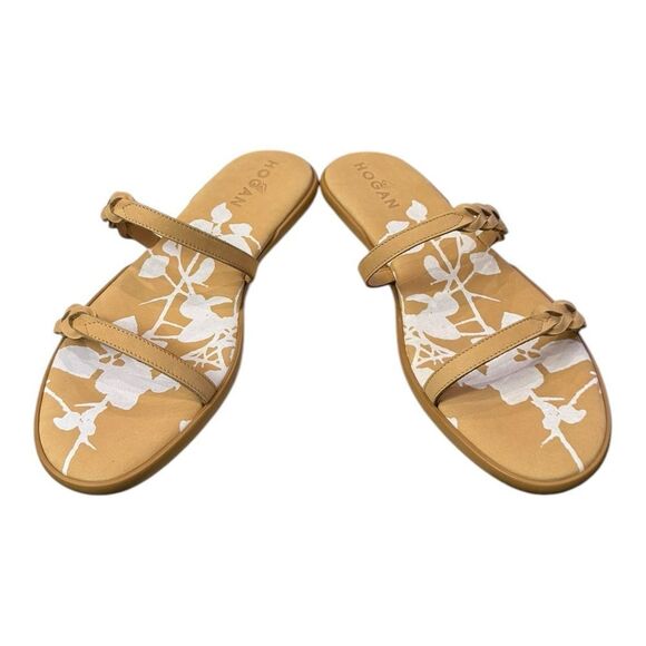 NEW Hogan Women's Double Plait Leather Apricot Slip-on Sandals 39 9 - Picture 3 of 8